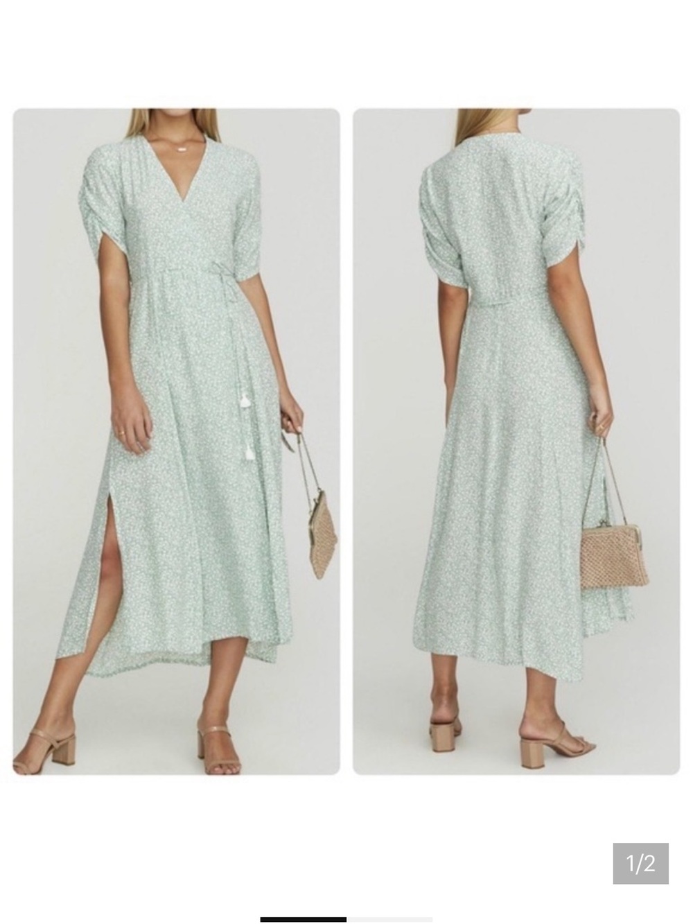 Faithfull the Brand Mint chiara Floral Wrap Midi Dress